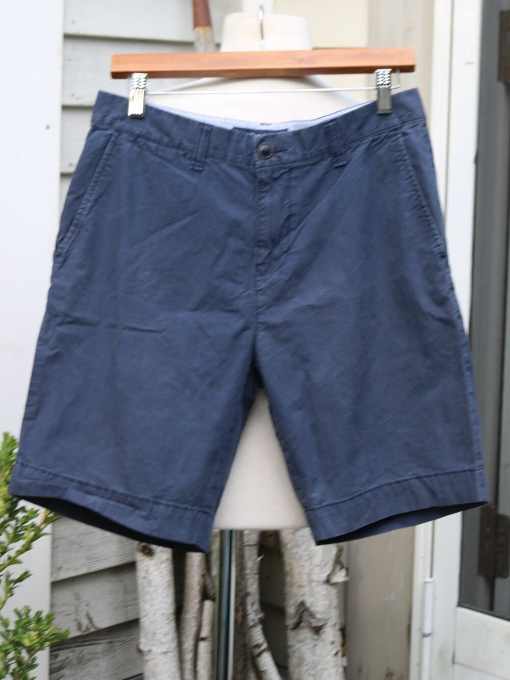 Tommy Hilfiger Custom Fit Blue Plaid Stretch Cotton Blend 9" Shorts Sz 30